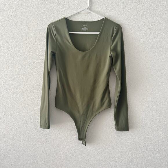 Nuuds Olive Green Long Sleeve Scoop Neck Bodysuit Size Small - Picture 2 of 4